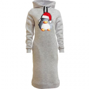Женская толстовка-платье с пингвином в новогодней шапочке