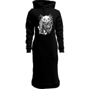Женская толстовка-платье Cat with skate black and white