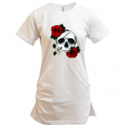 Подовжена футболка з черепом і трояндою