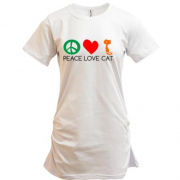 Подовжена футболка peace love cats