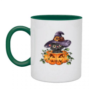 Чашка с чёрным котёнком в шляпе колдуна