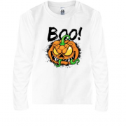 Детская футболка с длинным рукавом с ужасной тыквой "BOO!"