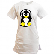 Подовжена футболка з пінгвіном в навушниках