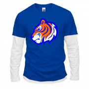 Комбинированный лонгслив с оранжево-синим силуэтом тигра