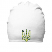 Бавовняна шапка з гербом України в квітучому кропі