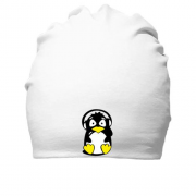 Хлопковая шапка с пингвином в наушниках