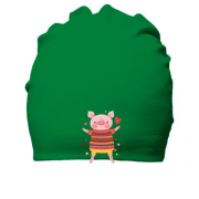 Бавовняна шапка зі свинкою в новорічному светрі