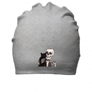 Бавовняна шапка зі скелетом і котом