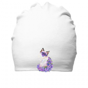 Бавовняна шапка з сіамською кішкою в квітах
