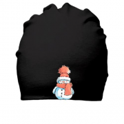 Бавовняна шапка зі сніговиком в помаранчевому шарфі
