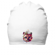 Хлопковая шапка с совой из цветов