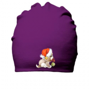 Бавовняна шапка з новорічної собачкою з кулькою