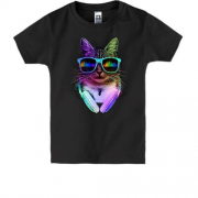 Детская футболка Яркий кот в наушниках