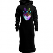 Женская толстовка-платье Яркий кот в наушниках
