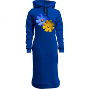 Женская толстовка-платье с желто-синими цветками