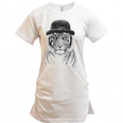 Подовжена футболка з тигром в капелюсі