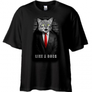 Футболка Oversize з котом в піджаку "Like a Boss"