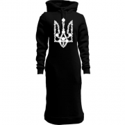 Женская толстовка-платье с черно-белым цветочным гербом Украины