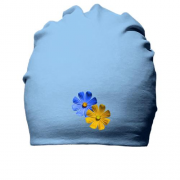 Бавовняна шапка із жовто-синіми квітками