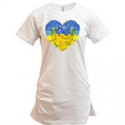Подовжена футболка Серце із жовто-блакитних квітів