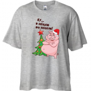Футболка Oversize с свинкой и ёлкой