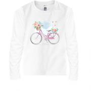 Дитяча футболка з довгим рукавом з рожевим велосипедом та квітами
