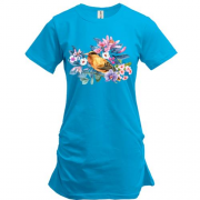 Подовжена футболка "Пташка серед квітів"