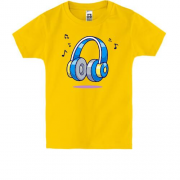 Детская футболка с желто-голубыми наушниками