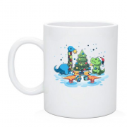Чашка рождественская с динозавриками