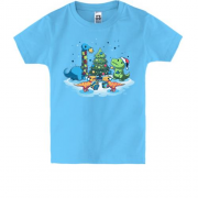 Детская футболка рождественская с динозавриками