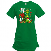 Подовжена футболка з різдвяними грінчами "Ho Ho Ho"