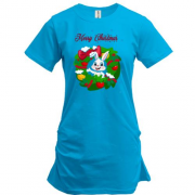 Подовжена футболка із зайцем "Щасливого Різдва"