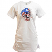 Подовжена футболка "Череп у розмальовці прапора США"