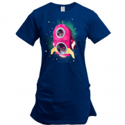 Подовжена футболка з котами у космічному кораблі