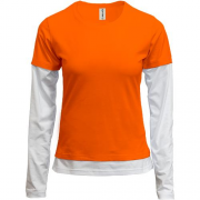 Женская оранжева комбинированная футболка с длинными рукавами "ALLAZY"