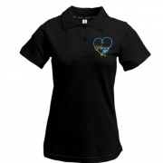 Жіноча футболка-поло з вишитым серцем та написом Україна (Вишивка)