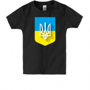 Детская футболка с Тризубом на фоне украиского флага