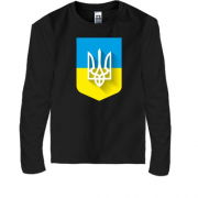 Детская футболка с длинным рукавом с Тризубом на фоне украиского флага
