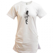 Подовжена футболка з вишитим котом у чорно-білих квітах (Вишивка)