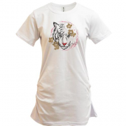 Подовжена футболка з білим тигром у квітах (Вишивка)