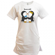 Подовжена футболка з пінгвінами "Кохаю тебе"