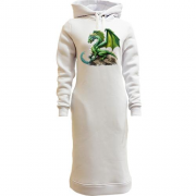 Женская толстовка-платье Зеленый дракон на камне