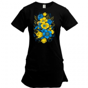 Подовжена футболка Жовто-синій квітковий арт
