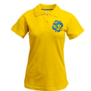 Жіноча футболка-поло з жовто-синім букетом квітів (АРТ)