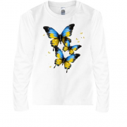 Детская футболка с длинным рукавом с желто-синими бабочками