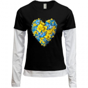 Комбинированный лонгслив Сердце из желто-синих цветов (2)