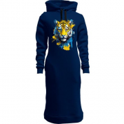 Женская толстовка-платье с тигром в желто-синих красках