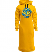 Женская толстовка-платье с желто-синим букетом цветов (АРТ)