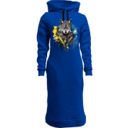Жіноча толстовка-плаття вовк у жовто-синій акварелі (арт)