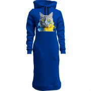 Женская толстовка-платье Кот с желто-синими красками